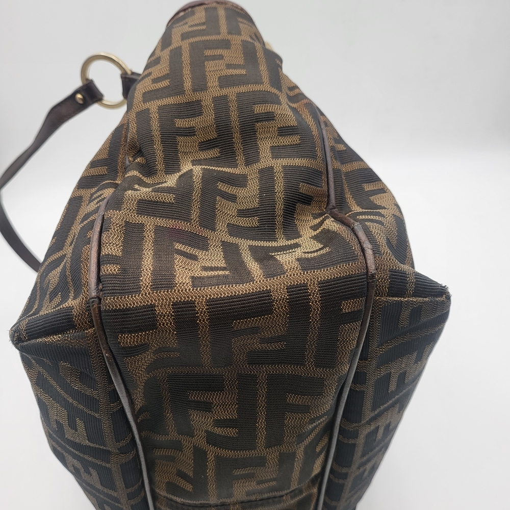FENDI Shoulder Bag Brown Black Zucca Canvas Leather Authentic.. - Picture 9 of 16
